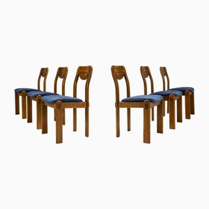 Brutalist Dining Chairs in Oak and Blue Upholstery, Germany, 1960s, Set of 6