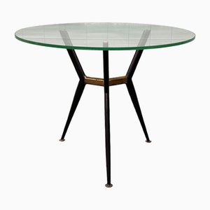 Italian Coffee Table with Metal Tripod and Round Glass Top, 1960s
