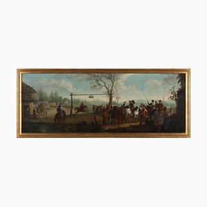 Running at the Ring, Very Large Representation of the Medieval Horse Game, Dutch, 1700, Oil on Canvas