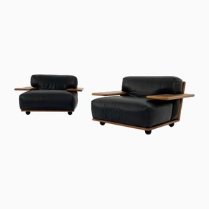 Pianura Armlehnstühle aus schwarzem Leder von Mario Bellini für Cassina, 1970er, 2er Set
