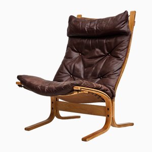 Sillón Siesta noruego de cuero y madera curvada de Ingmar Relling para Westnofa, años 70