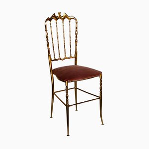 Mid-Century Modern Design Brass Pink Velvet Chair, Italy, 1950
