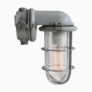 Vintage Industrial Gray Metal and Clear Glass Wall Lamp from Industria Rotterdam