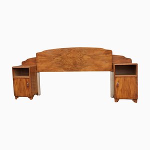 Testiera Art Déco in noce con comodini, anni '30