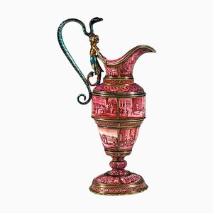 Viennese Silver Jug with Finest Enamel Painting by Hermann Boehm, 1870