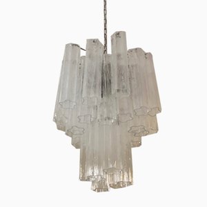 Small Tubular Murano Chandelier in Clear Glass