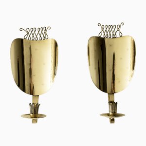 Mid-Century Brass Sconce Candleholders by Veikko Huotari, 1950s, Set of 2