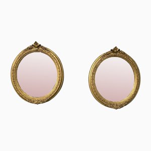 English Oval Gilt Wall Mirrors, Set of 2