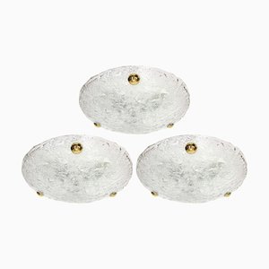 Large Round Murano Ice Glass Flushmount attributed to Hillebrand, Germany, 1970s