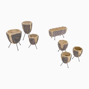 Concrete and Iron Garden Pots, 1980s, Set of 7