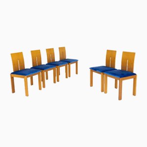 Stühle aus Kirschholz & Blauem Samt, 1980er, 6er Set