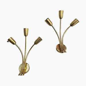 JT Kalmar zugeschriebene Mid-Century Modern Messing Wandleuchten, Österreich, 1950er, 2er Set