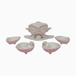 Italian Shell Soup Tureens with Bowl in White Glazed Ceramic, 1970s, Set of 5