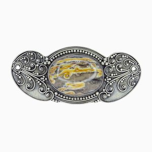 Art Nouveau Brooch in Sterling Silver and Agate Stone