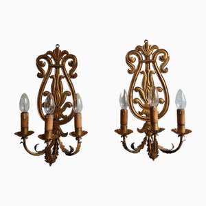 Golden Metal Wall Lights, 1960s, Set of 2