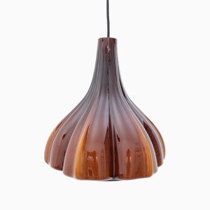 Lámpara colgante de vidrio marrón de Peill & Putzler, Alemania, años 70