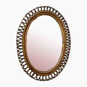 Rattan and Bamboo Oval Wall Mirror by Franco Albini, 1960s