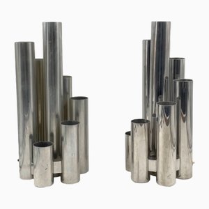 Lampade da tavolo Hollywood Regency cromate di Gaetano Sciolari, Italia, anni '70, set di 2