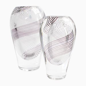 Vases with Spiraling Lines by Vicke Lindstrand for Kosta, Set of 2