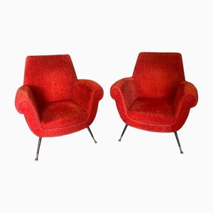 Rote Stoffsessel mit lackierten Metallbeinen & Messingfüßen im Stil von Gigi Radice, 1950er, 2er Set
