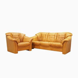 Cognacfarbenes dänisches Wohnzimmer Set von Skalma Møbelfabrik, 1970er, 2er Set