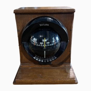 English Nautical Table Compass Mounted on an Oak Wood Structure