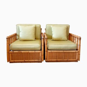 Poltrone in bambù e raso di Dal Vera, Italia, anni '60, set di 2