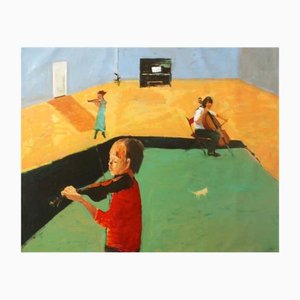 Monika Rossa, Boy Playing the Violin, 2021, Oil on Canvas