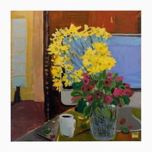 Monika Rossa, Bodegón con flores, óleo sobre lienzo