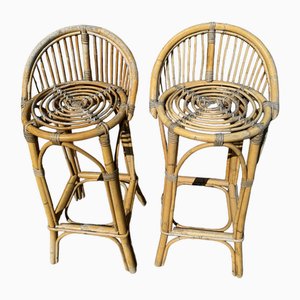 Set of Rattan Bar Stools, 1960s