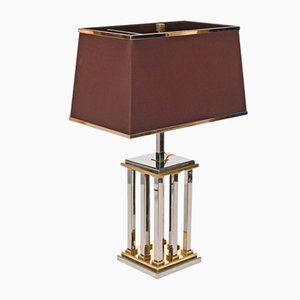 Hollywood Regency Säulen Tischlampe aus Chrom & Messing, 1970er