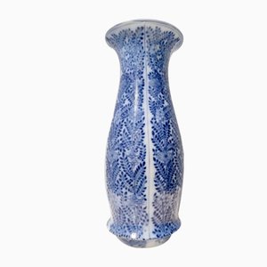 Blau lackierte Chinoiserie Keramikvase von Laveno, 1940er