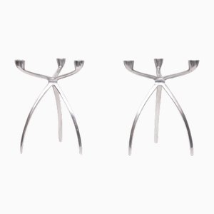 Aluminum 3 Arms Spider Candleholders from De Bijenkorf, 1970s, Set of 2