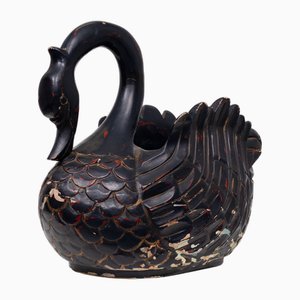 Cigno grande Mid-Century in legno nero, anni '60