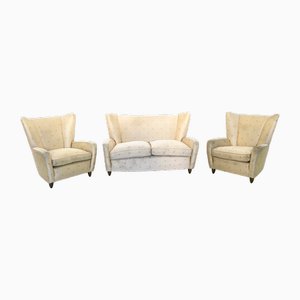 Elfenbeinfarbenes Vintage Wohnzimmer Set von Paolo Buffa, 1950er, 3er Set