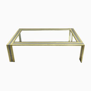 Grande Table Basse en Laiton et Métal Chromé, 1970s