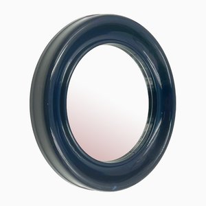 Vintage Blue Plastic Wall Mirror with Round Frame, 1970s