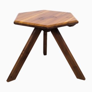 French Brutalist Pine Side Table, 1970s