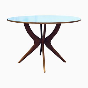 Ico Parisi Style Round Dining Table with Light Blue Top by Osvaldo Borsani, 1950s