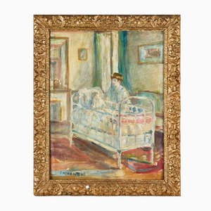 Swedish Artist, Child's Nursery with Nanny, 1900s, Oil on Canvas