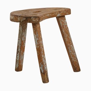 Antique Primitive Folk Art Stool in Pine, Sweden