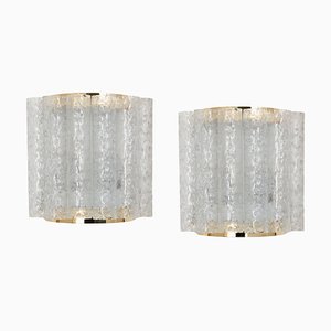 Messing Wandleuchten aus Eisglas von Doria, 1960er, 2er Set