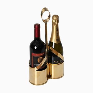 Soporte para botellas de vino italiano Mid-Century de latón dorado de Cassetti, 1970