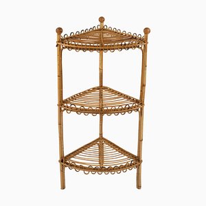 Mid-Century Bamboo & Rattan Corner Shelf in the style of Franco Albini Style, Italy, 1960s