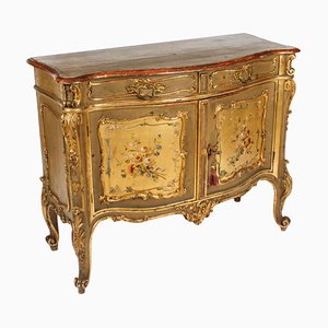 Antique Italian Painted Parcel Gilt Serpentine Commode