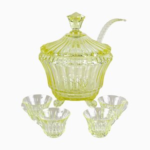 Vintage Art Deco Crystal Punch Bowl Service, 1920, Set of 5