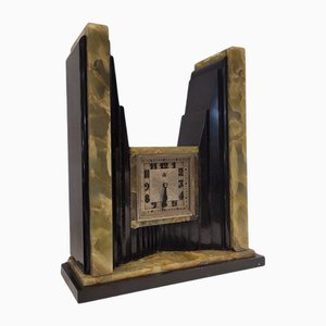 Orologio da tavolo Ato Art Déco in marmo e onice, anni '30