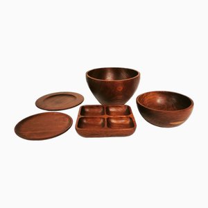 Mid-Century Teak Dinnerware Set, 1960s, Set of 5
