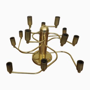 Lustre à 12 Lumières de Forme Angulaire Moderne en Laiton, 1960s