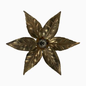 Florentine Brass Floral Wall Sconce by Willy Daro for Massive Lighting, 1970s